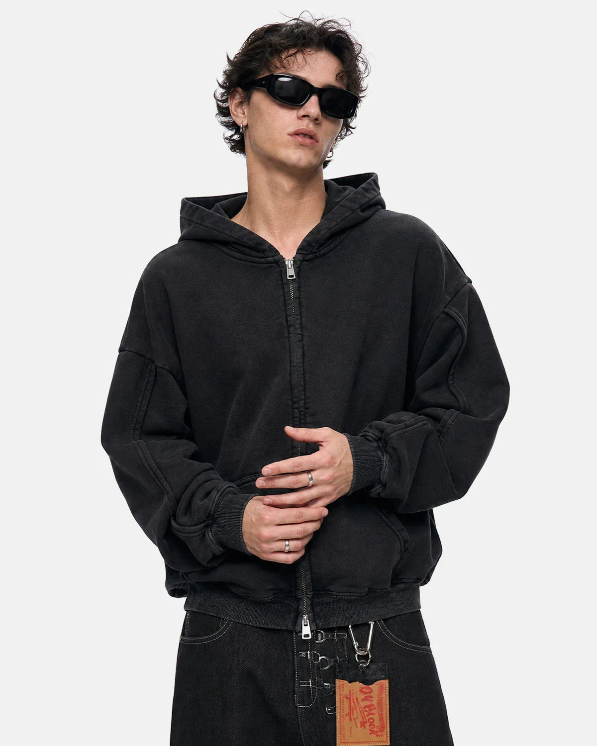 Washed Raw Edge Boxy Zip Up Hoodie | Inflation Streetwear