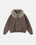 Faux Fur Collar Acid Wash Zip Up Hoodies | Inflation Streetwear