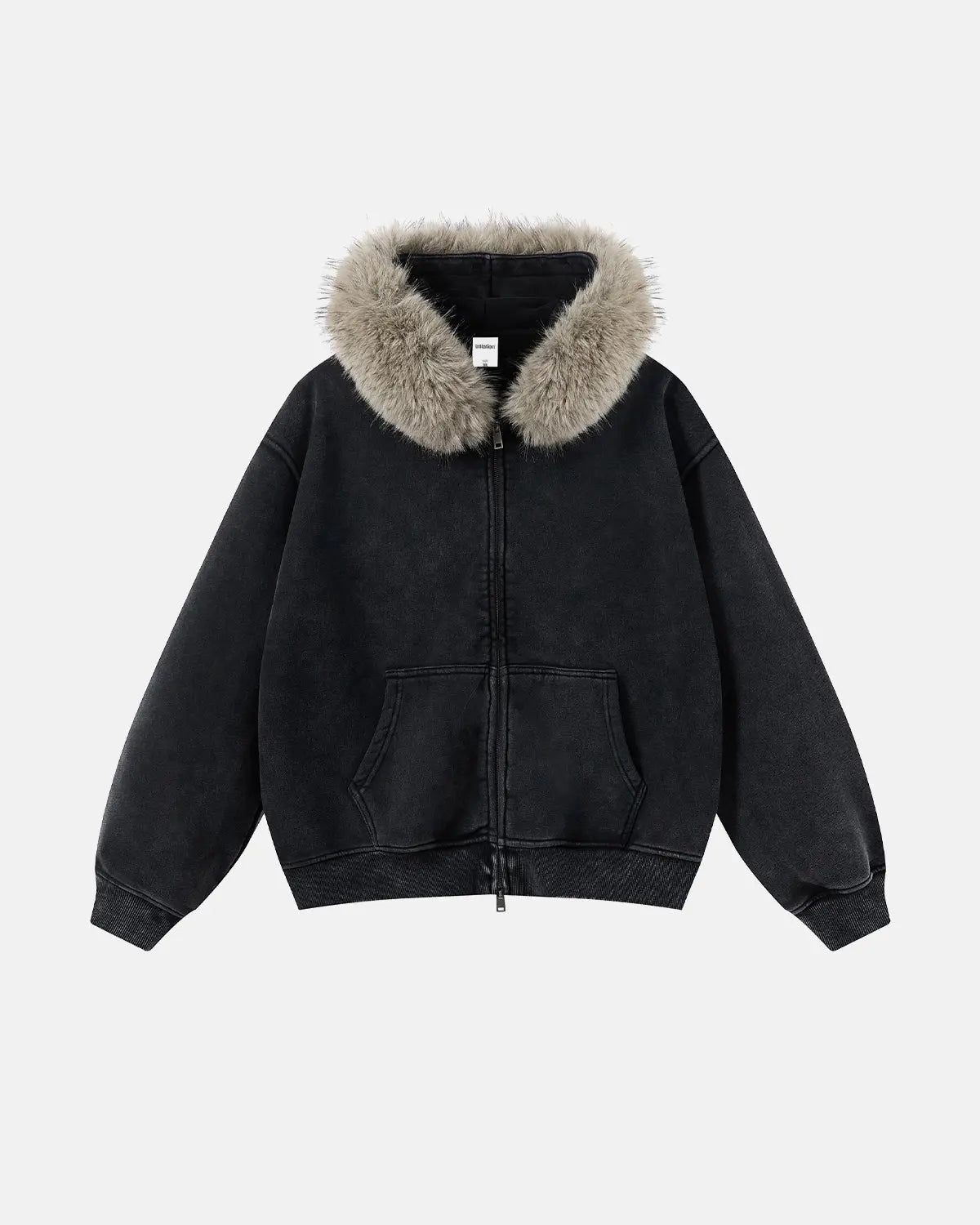 Faux Fur Collar Distressed Zip Up Hoodies | Inflation Streetwear
