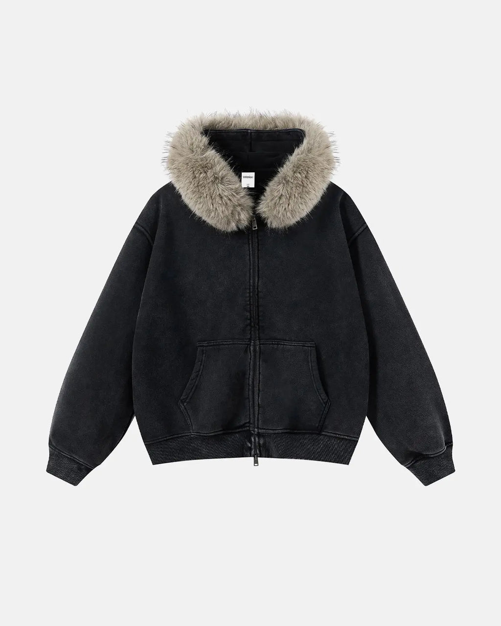 Faux Fur Collar Acid Wash Zip Up Hoodies | Inflation Streetwear