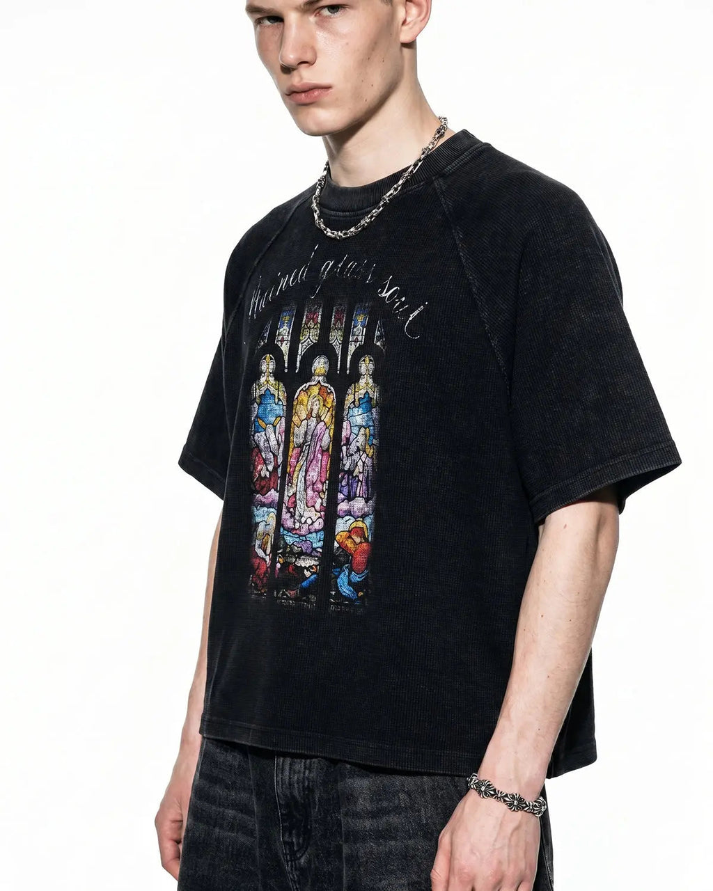 Washed Graphic Boxy Waffle T-Shirt | Inflation Streetwear