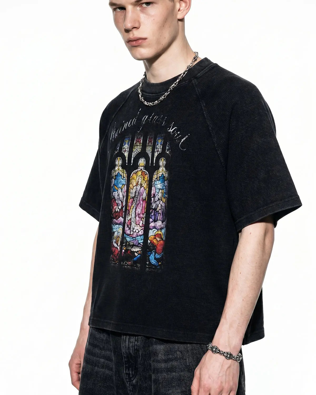 Washed Graphic Boxy Waffle T-Shirt | Inflation Streetwear