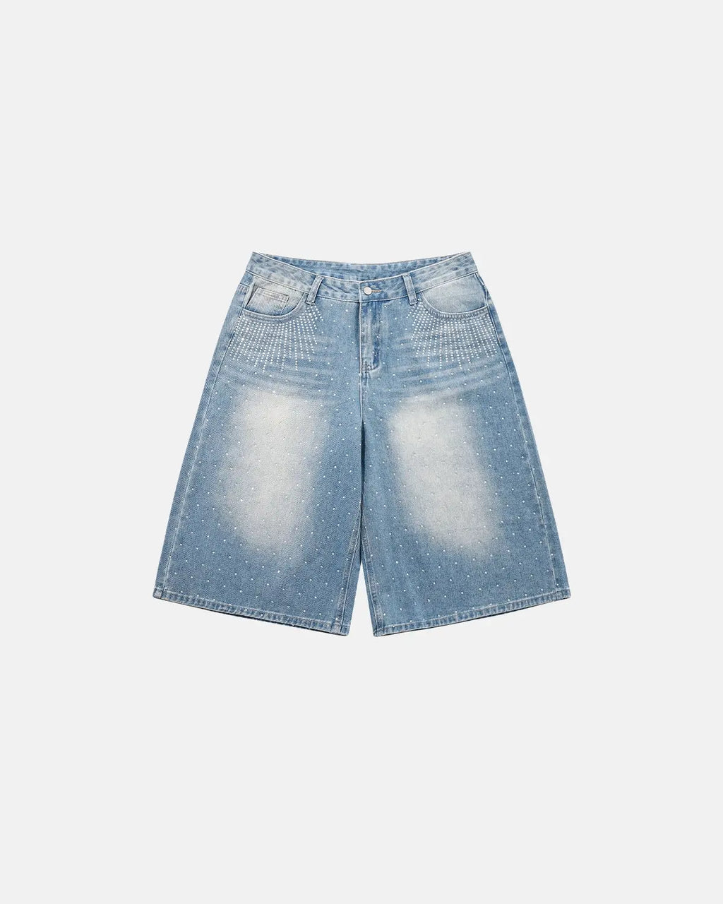 Blue Rhinestone Baggy Jeans Shorts | Inflation Streetwear