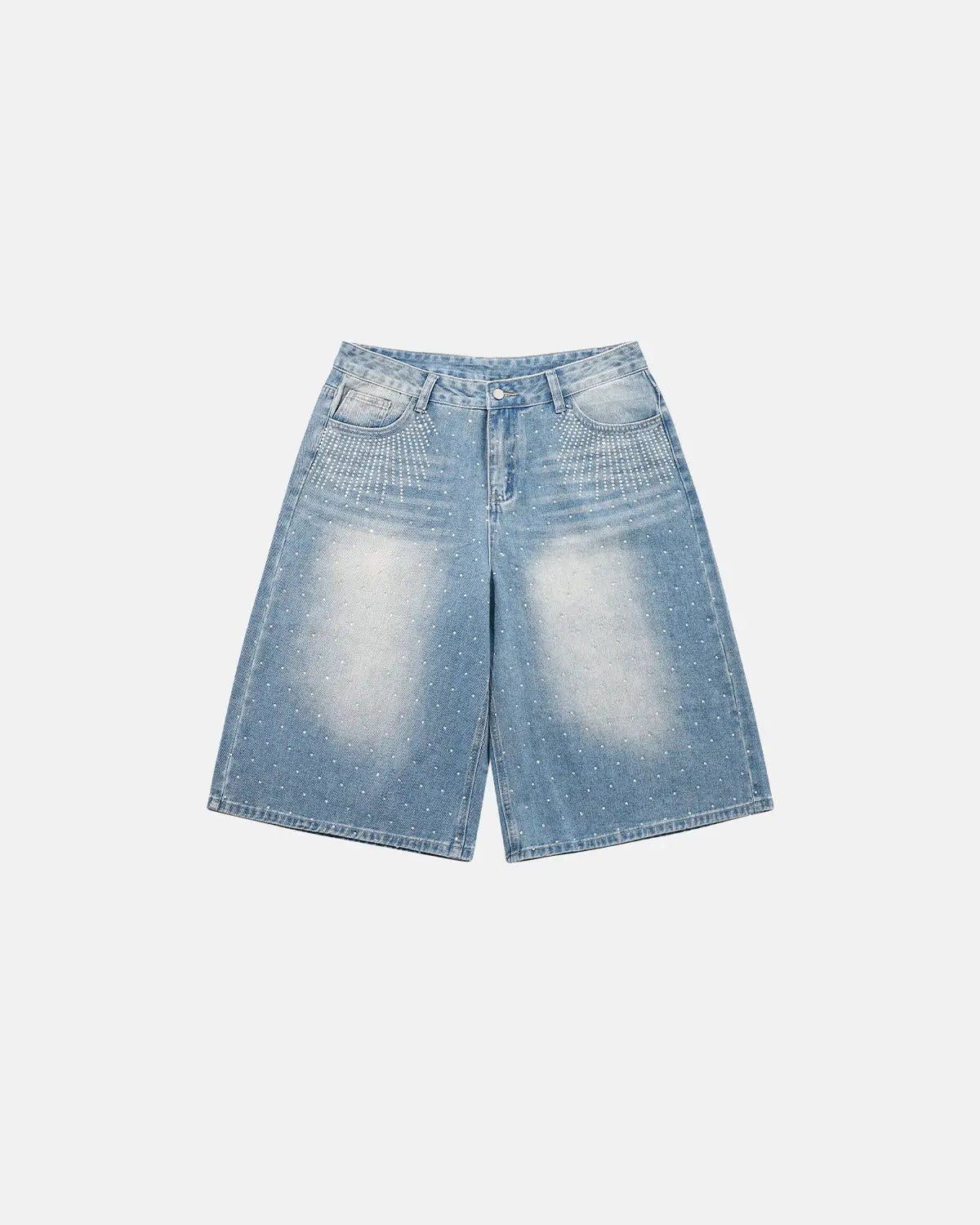 Blue Rhinestone Baggy Jeans Shorts | Inflation Streetwear