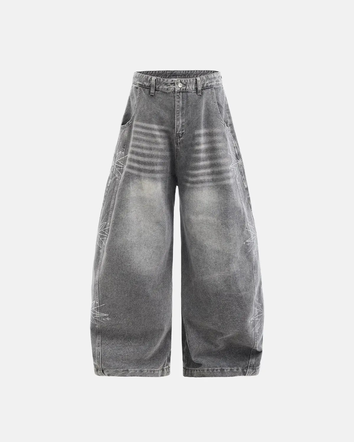Star Graphic Rhinestone Barrel Baggy Jeans | Inflation Streetewear