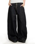 Black Buttons Up Barrel Baggy Jeans | Inflation Streetwear