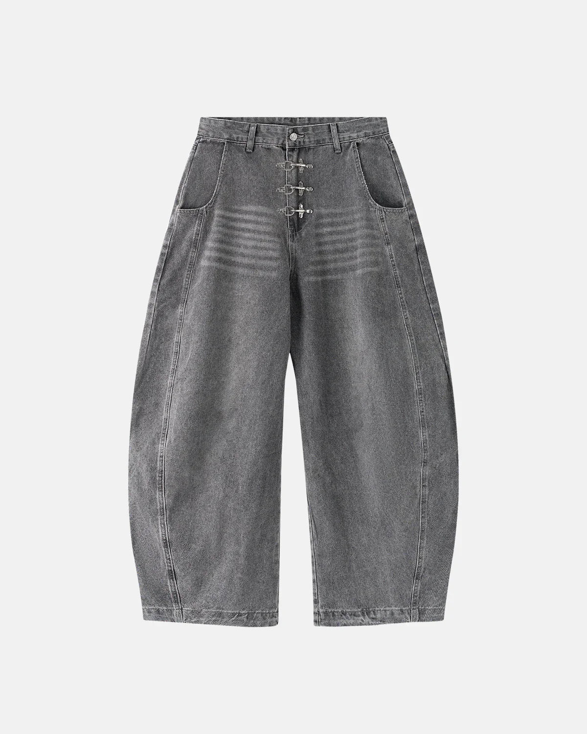 Metal Clasp Grey Barrel Jeans | Inflation Streetwear