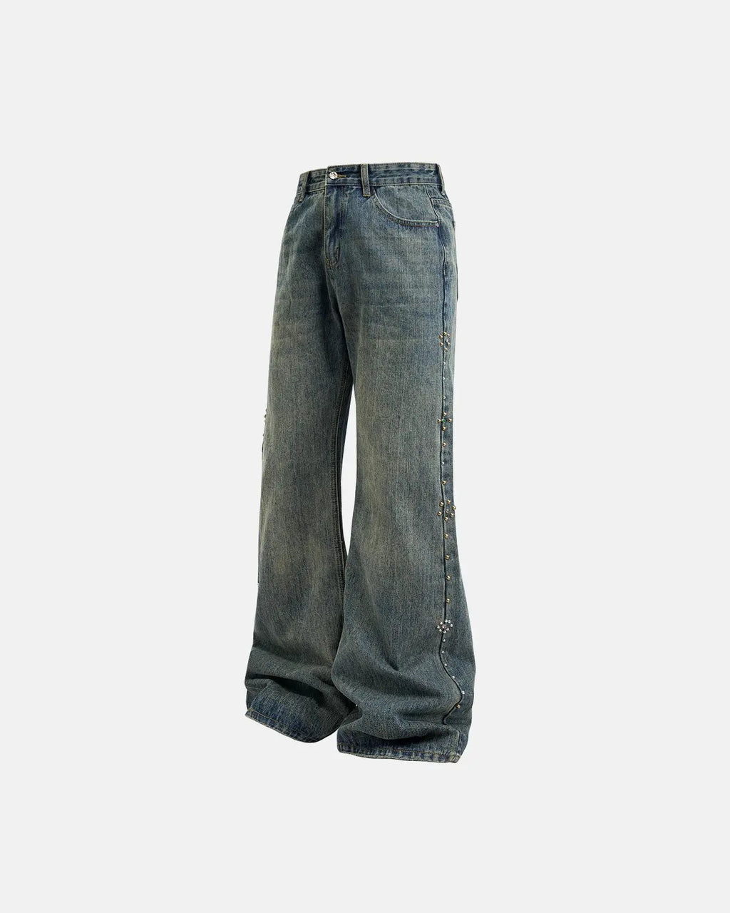 Acid Wash Beaded Studded Flared Baggy Jeans | Inflation Streetwear