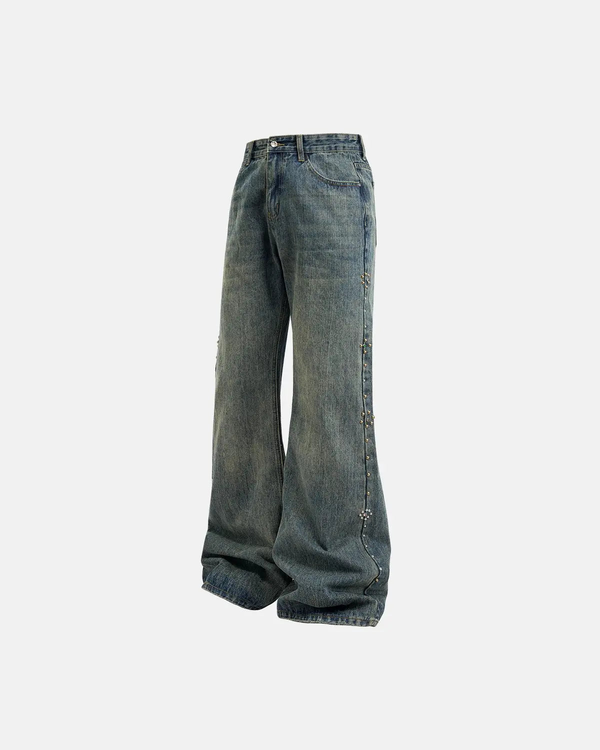 Acid Wash Beaded Studded Flared Baggy Jeans | Inflation Streetwear