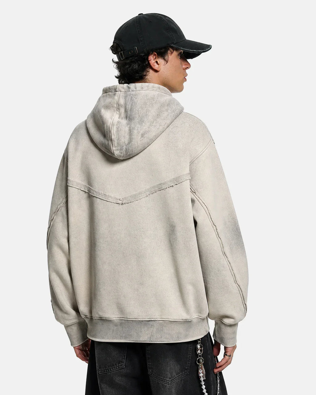 Washed Boxy Asymmetric Zip Up Hoodie | Inflation Streetwear