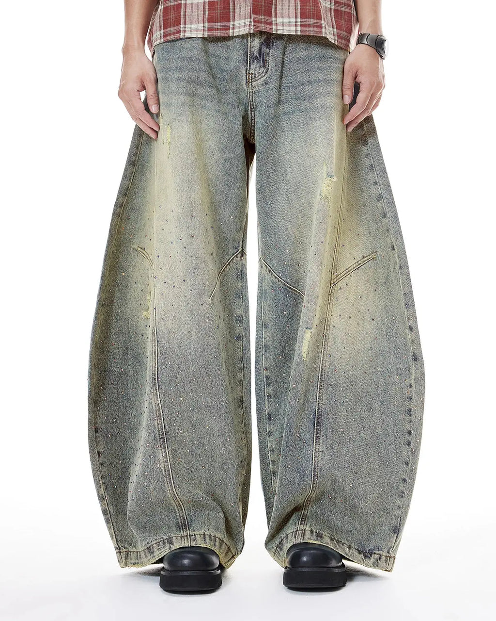 Colorful Rhinestones Ripped Baggy Jeans | Inflation Streetwear