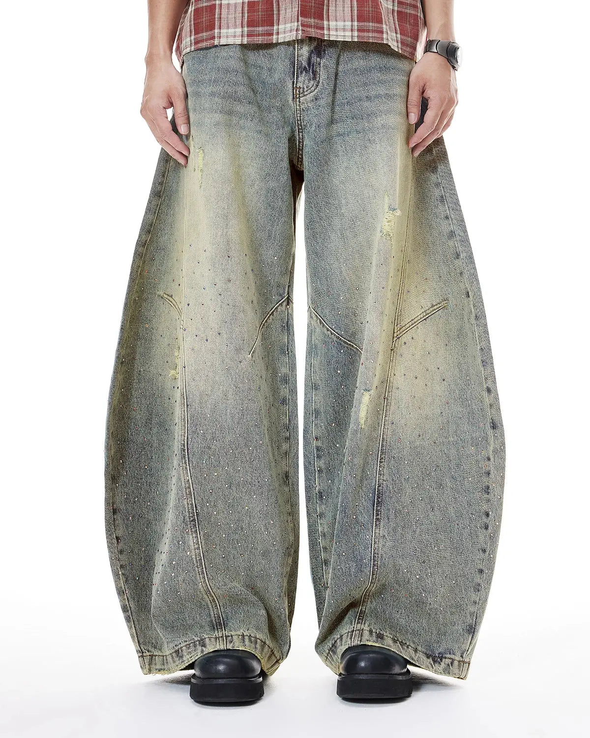 Colorful Rhinestones Ripped Baggy Jeans | Inflation Streetwear