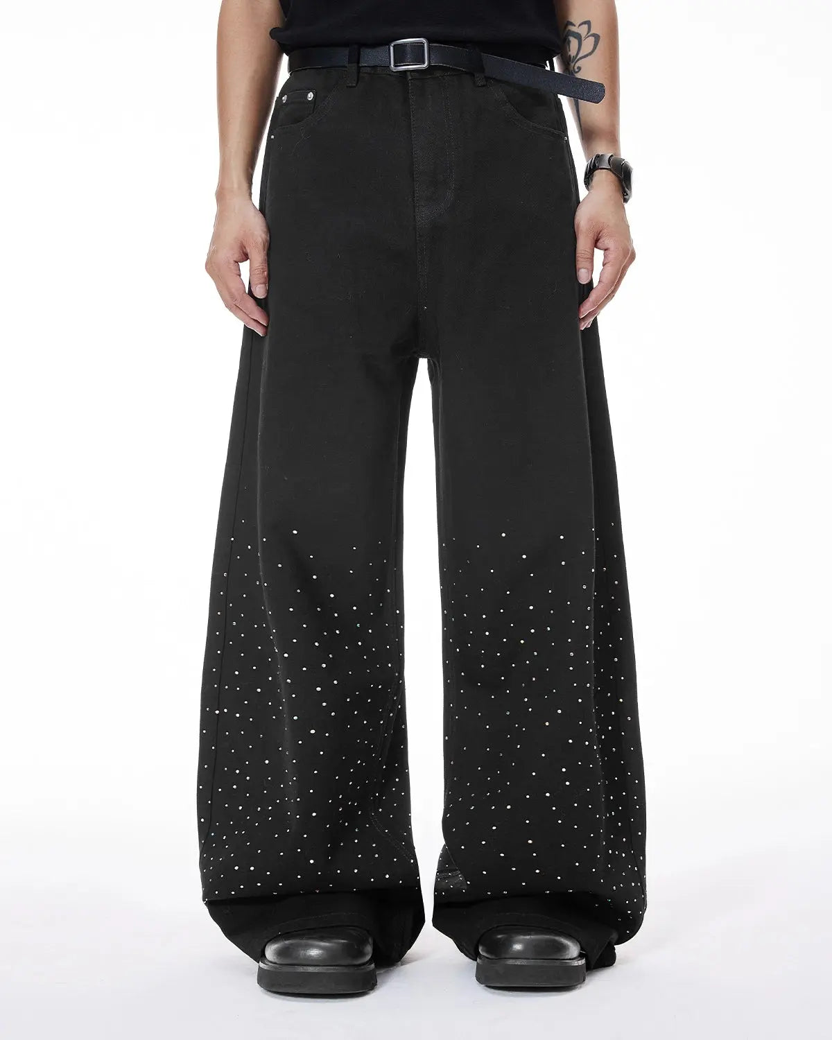 Chill Wide Leg Rhinestone Denim Pants | Inflation Streetwear