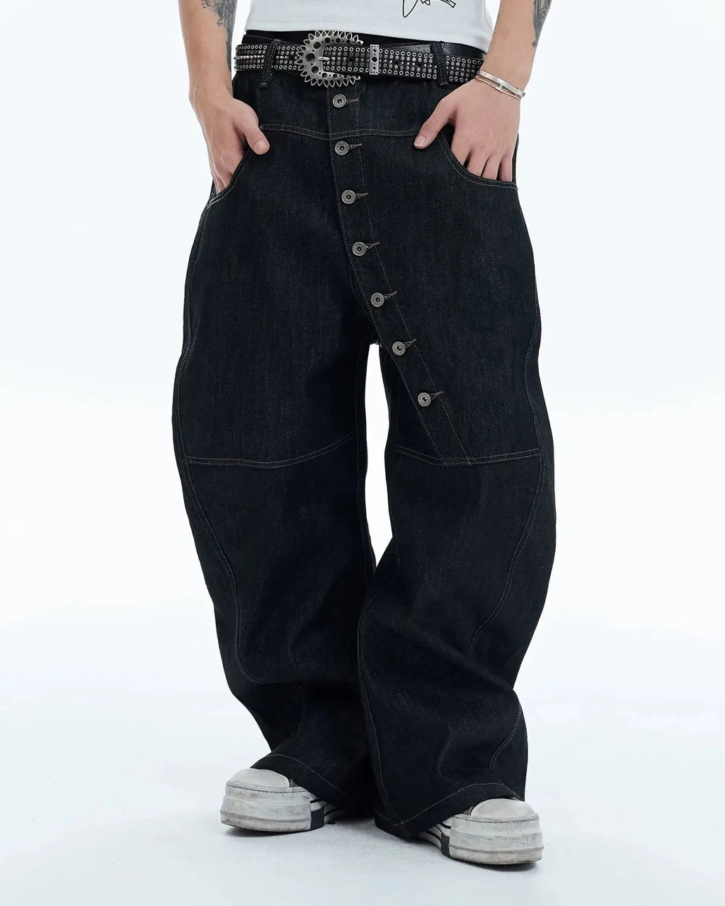 Buttons Up Raw Baggy Jeans | Inflation Streetwear