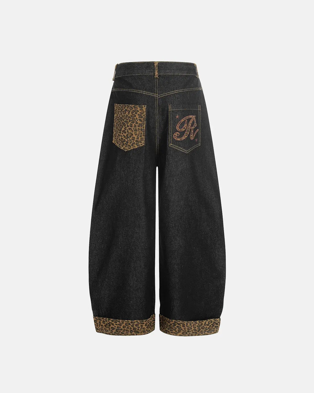 Leopard Patchwork Embroidery Baggy Jeans | Inflation Streetwear