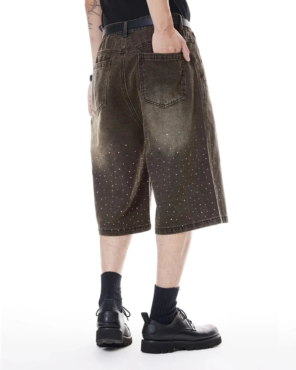 Colorful Rhinestone Washed Jeans Shorts | Inflation Streetwear