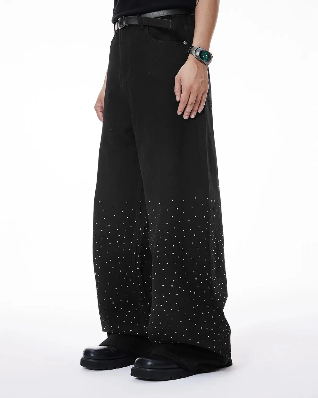Chill Wide Leg Rhinestone Denim Pants | Inflation Streetwear