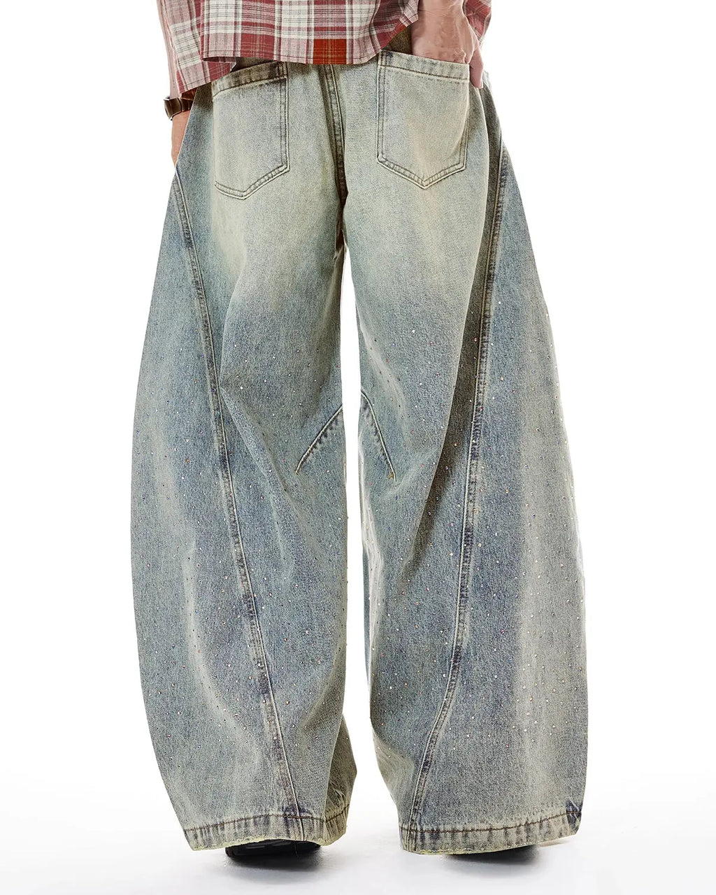 Colorful Rhinestones Ripped Baggy Jeans | Inflation Streetwear