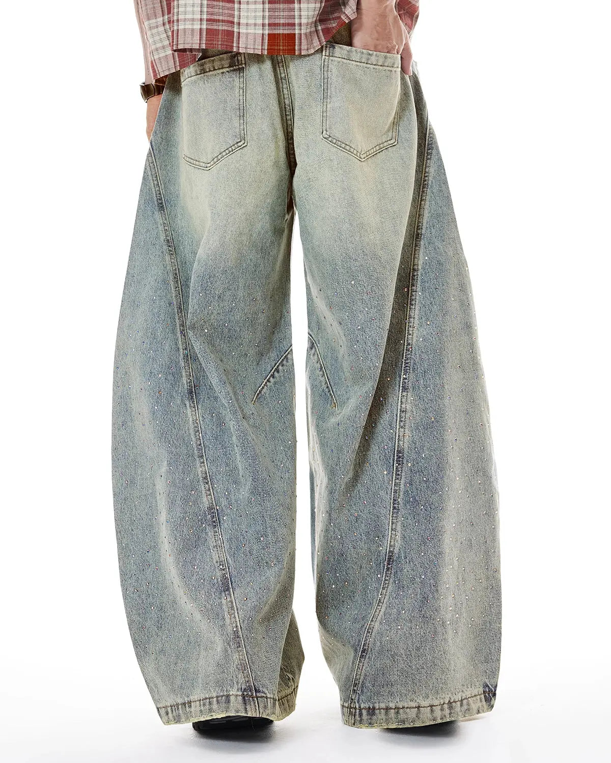 Colorful Rhinestones Ripped Baggy Jeans | Inflation Streetwear