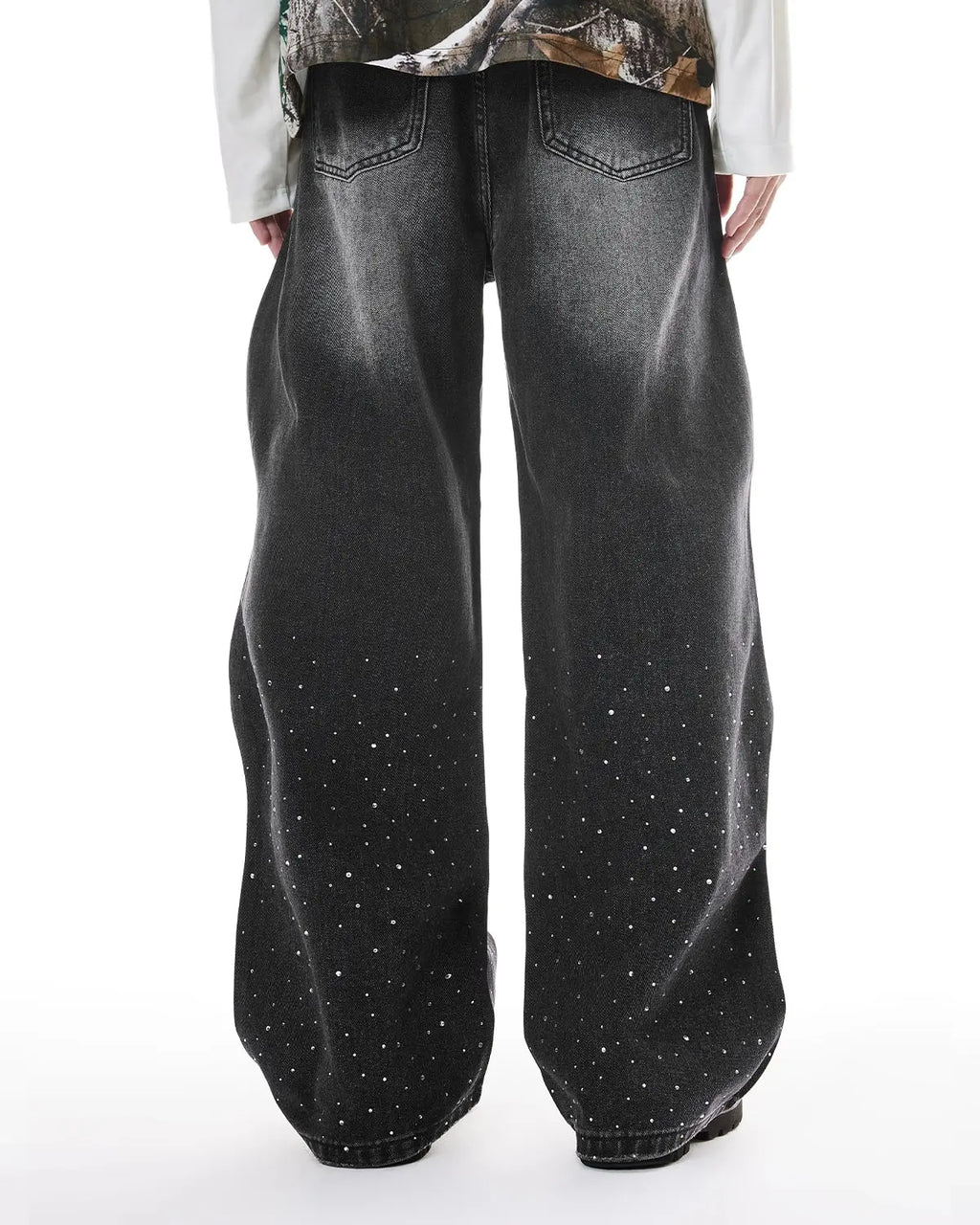 Rhinestone Wavy Baggy Jeans I Inflation Streetwear