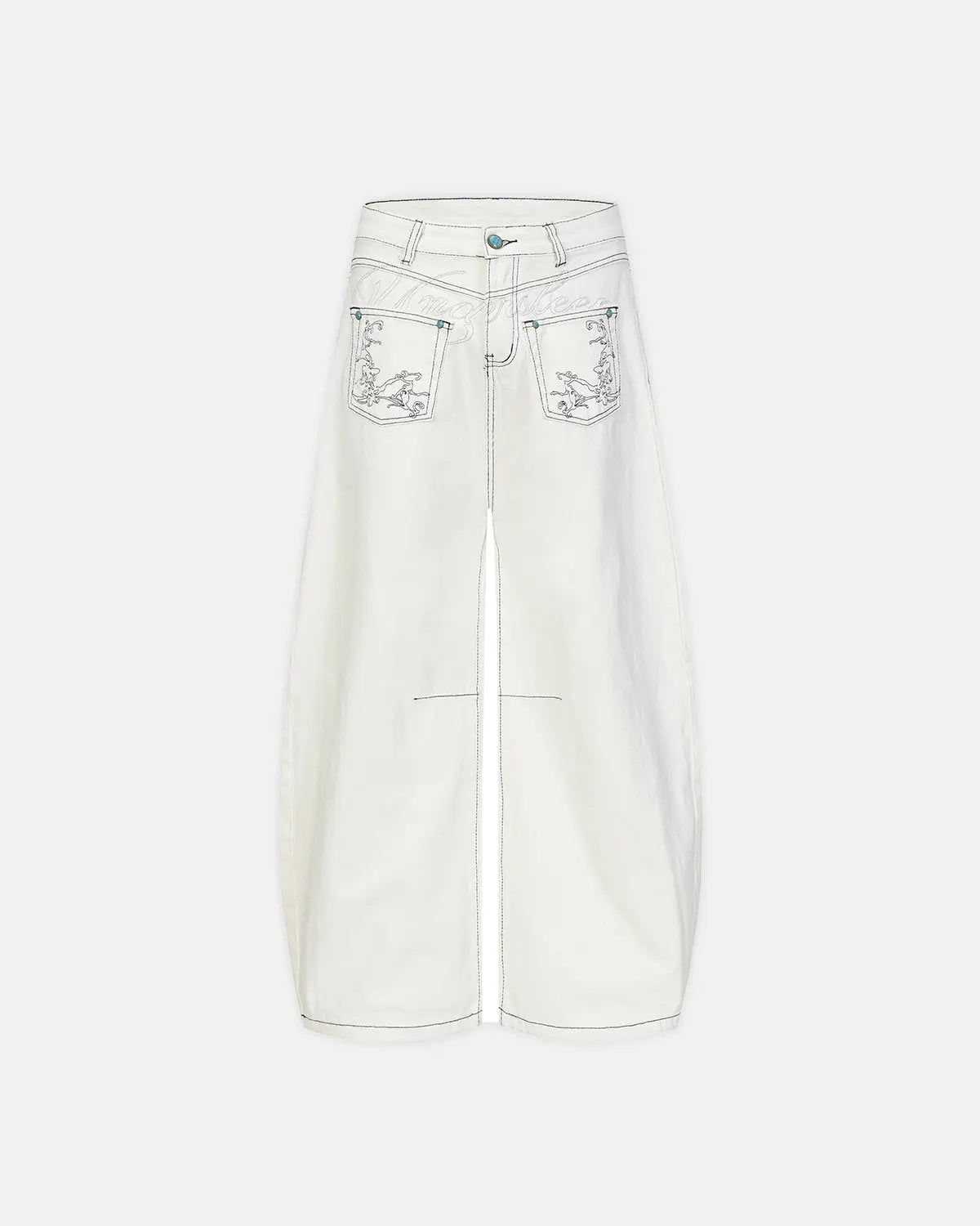 Graphic Embroidered Washed Barrel Jeans | Inflation Streetwear
