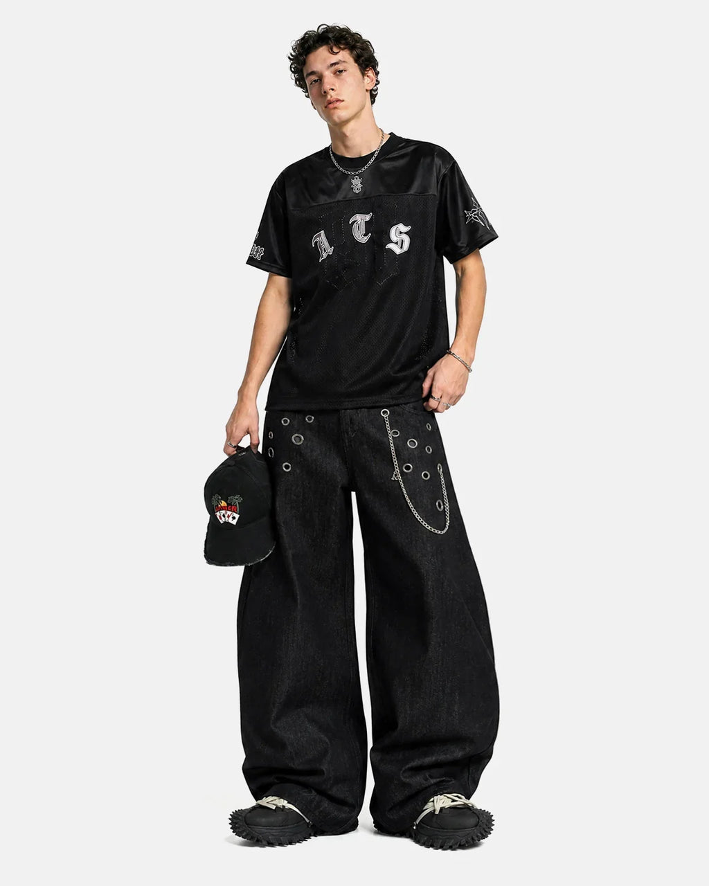 Metal Eyelet Chain Barrel Jeans | Inflation Streetwear