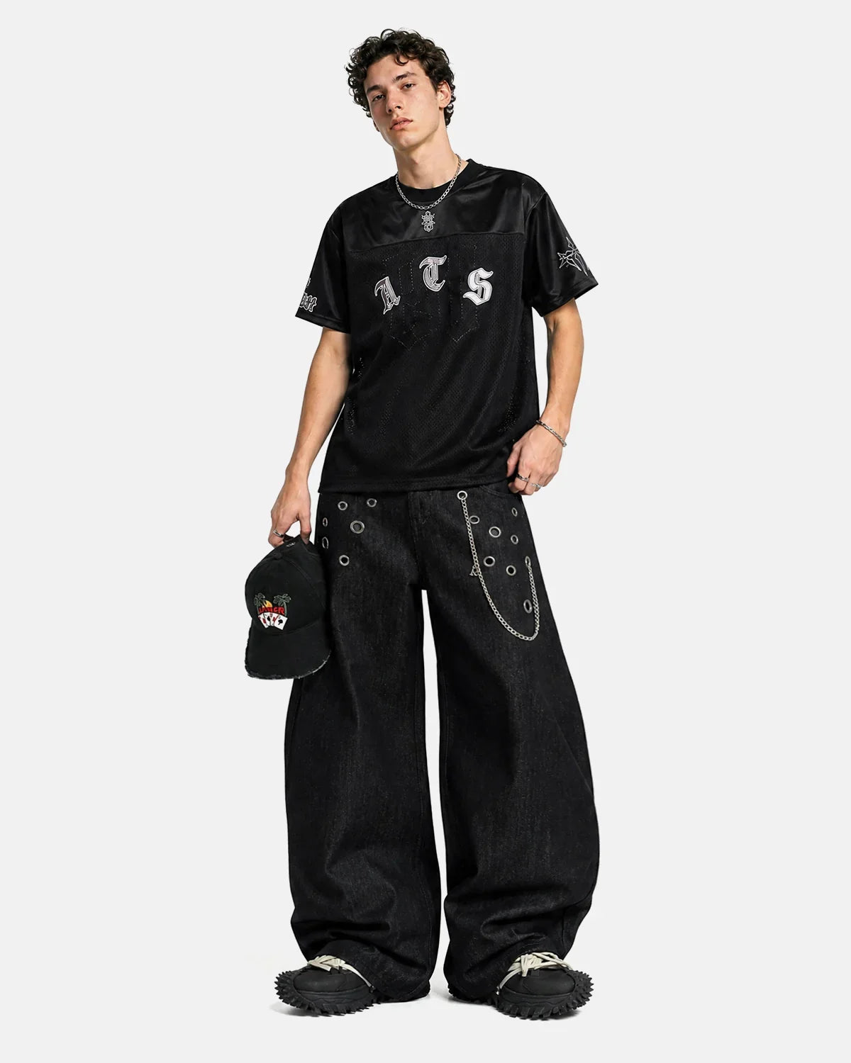 Metal Eyelet Chain Barrel Jeans | Inflation Streetwear