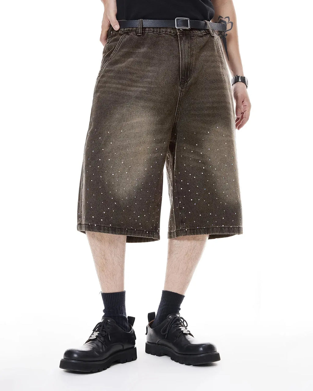 Colorful Rhinestone Washed Jeans Shorts | Inflation Streetwear