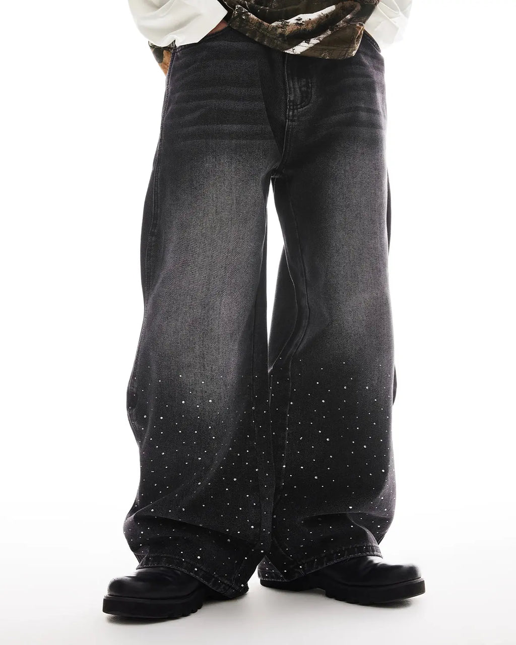 Rhinestone Wavy Baggy Jeans I Inflation Streetwear