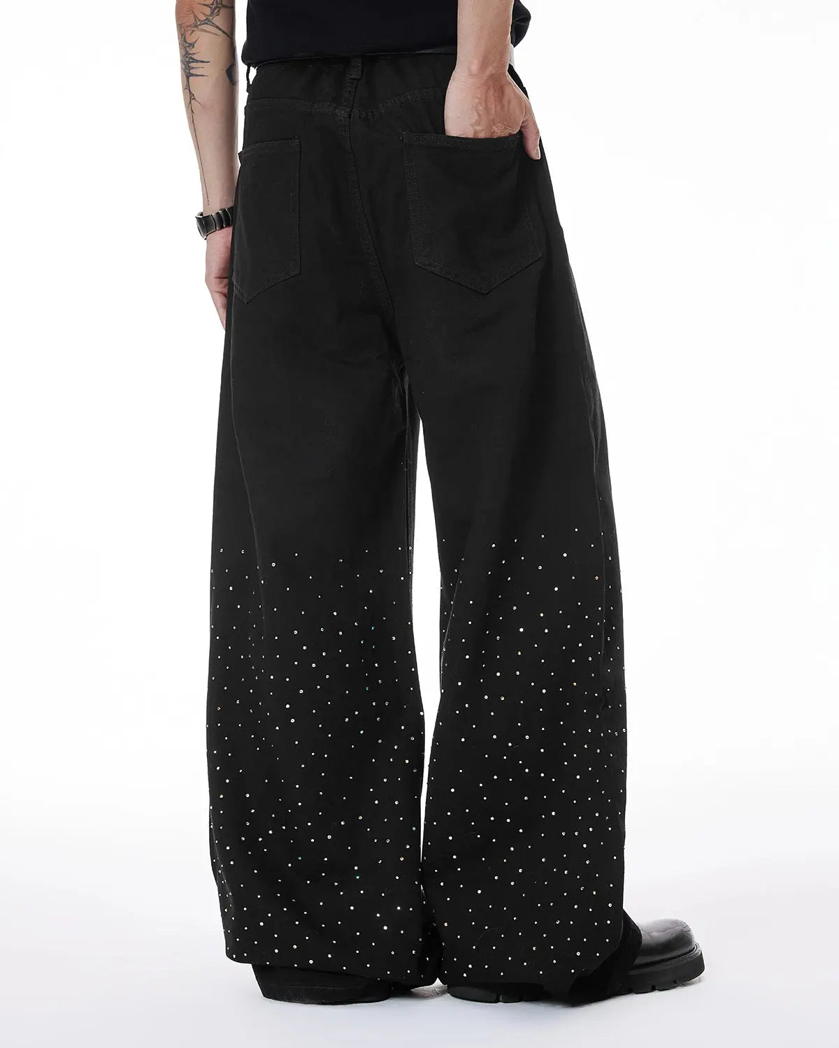 Chill Wide Leg Rhinestone Denim Pants | Inflation Streetwear
