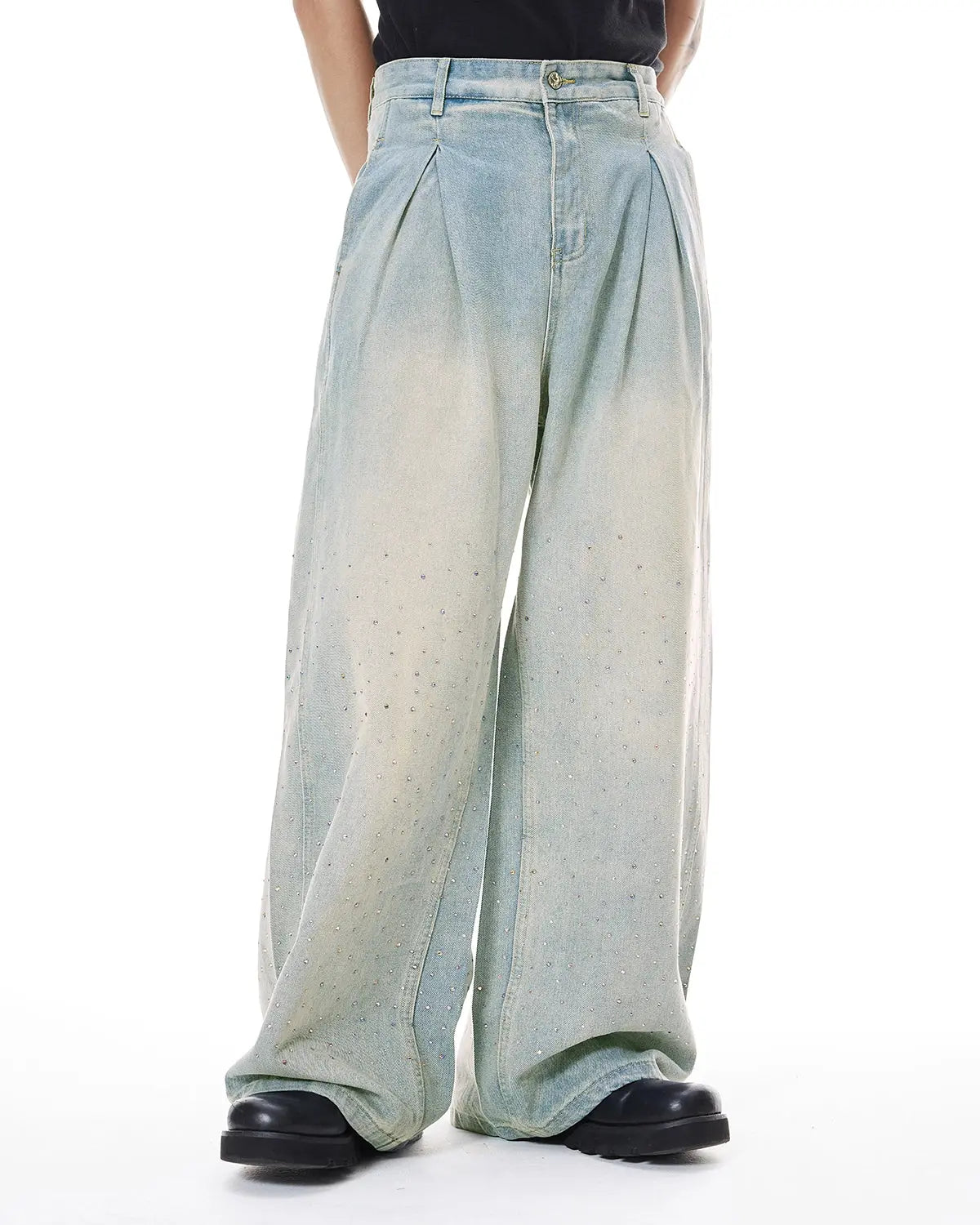 Washed Rhinestone Baggy Jeans | Inflation Streetwear