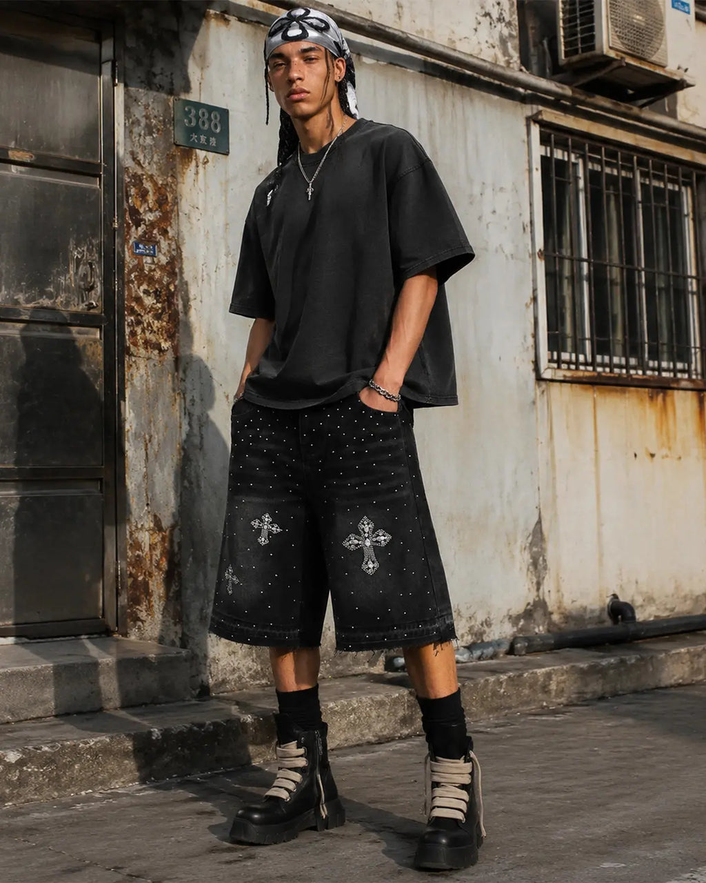 Rhinestone Straight Leg Jorts | Inflation Streetwear