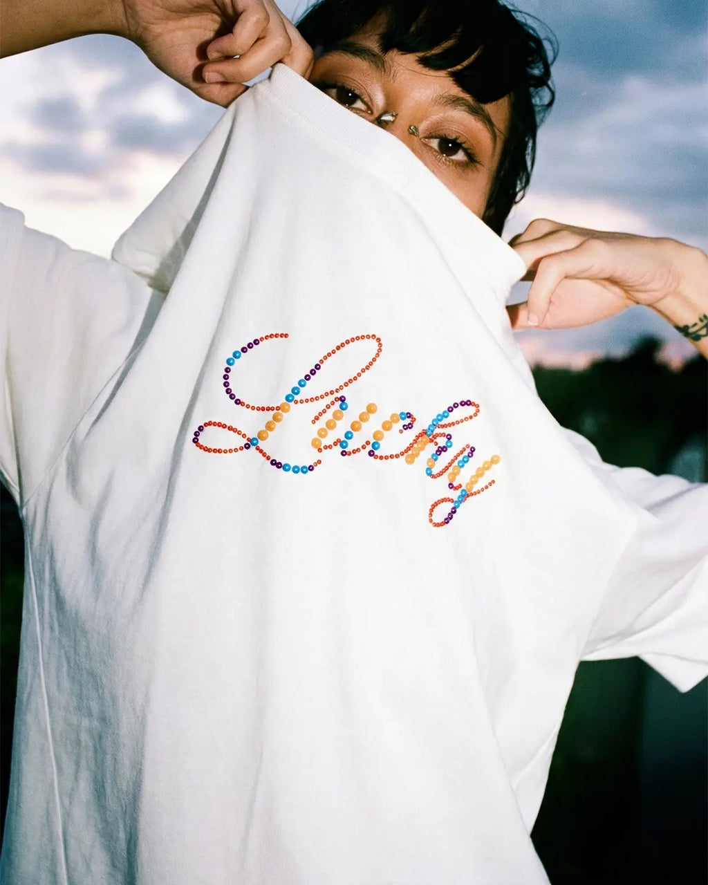Rhinestone Lucky Graphic Oversized Tees | Inflation Streetwear