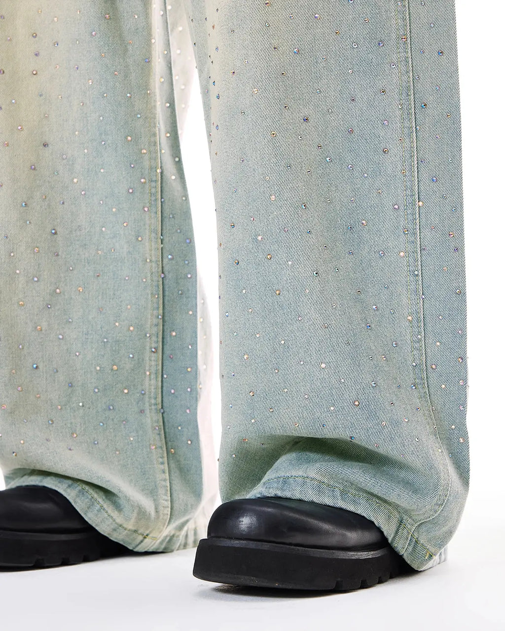 Washed Rhinestone Baggy Jeans | Inflation Streetwear
