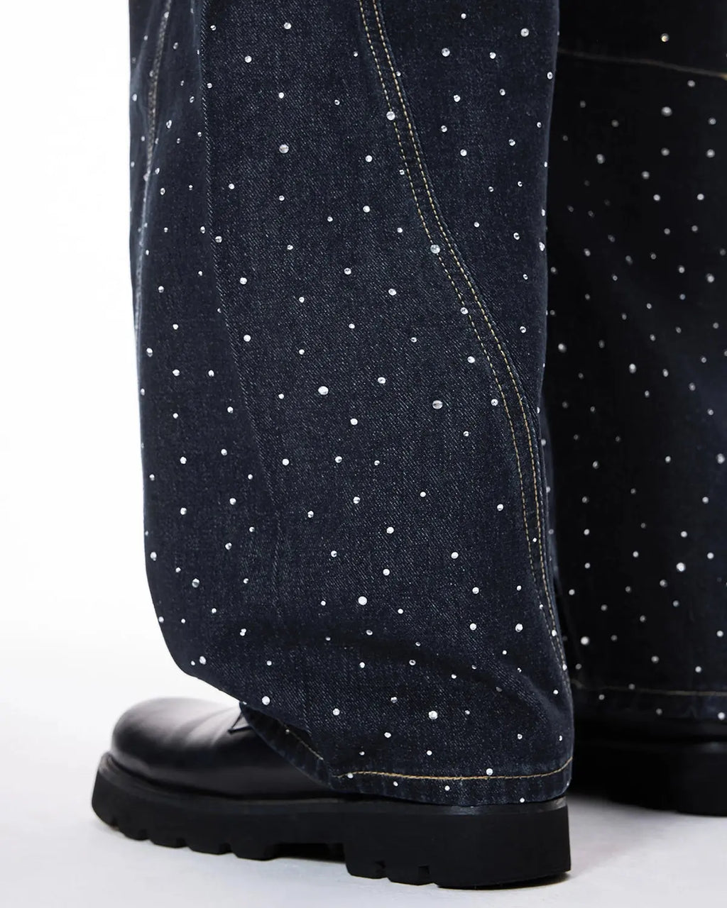 Leopard Patch Rhinestone Barrel Jeans | Inflation Streetwear