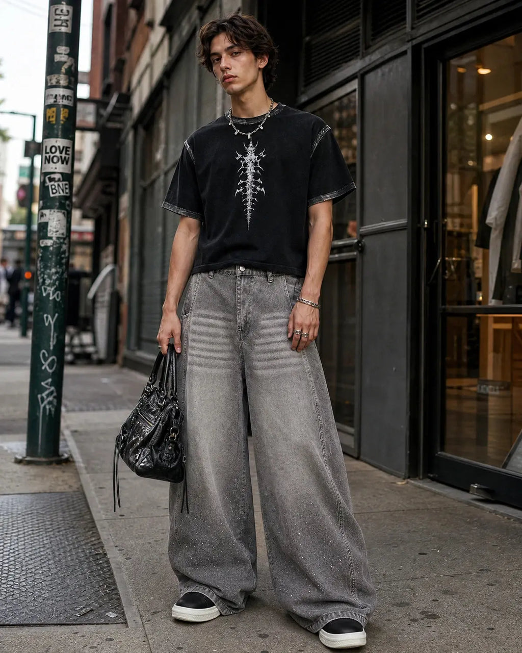 Rhinestone Washed Barrel Jeans| Inflation Streetwear