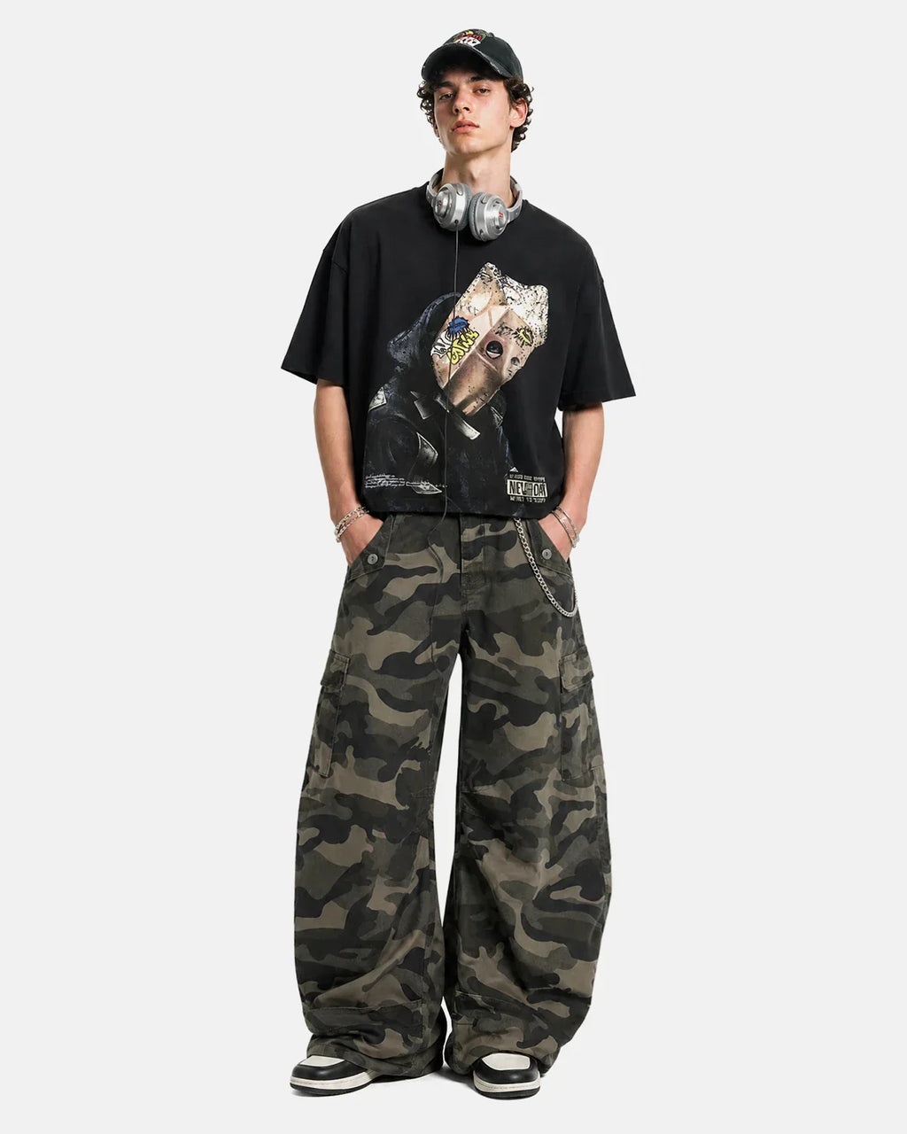 Multi-pockets Camo Barrel Cargo Pants | Inflation Streetwear