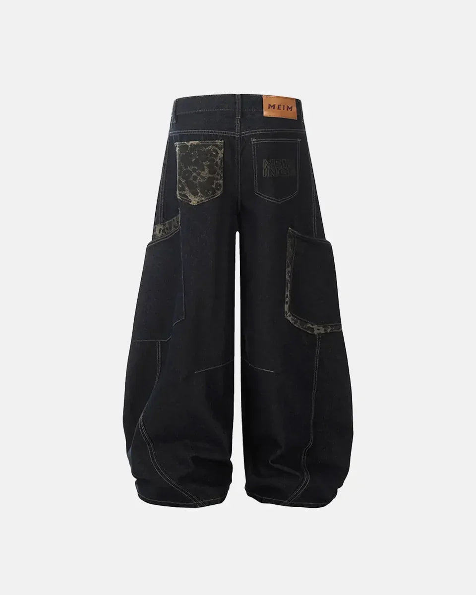 Leopard Patchwork Barrel Jeans | Inflation Streetwear