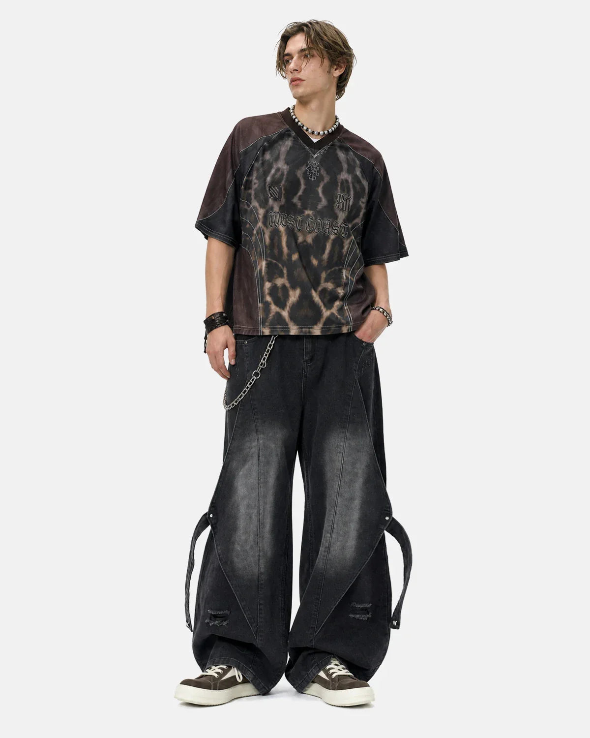 Adjustable Strap Washed Straight-Leg Jeans | Inflation Streetwear