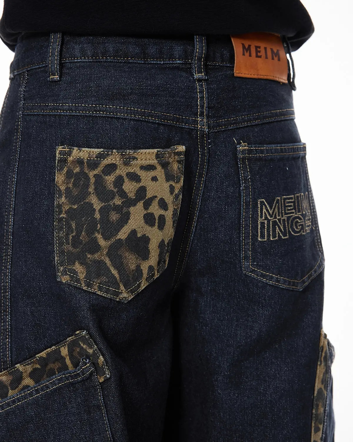 Leopard Patch Rhinestone Barrel Jeans | Inflation Streetwear
