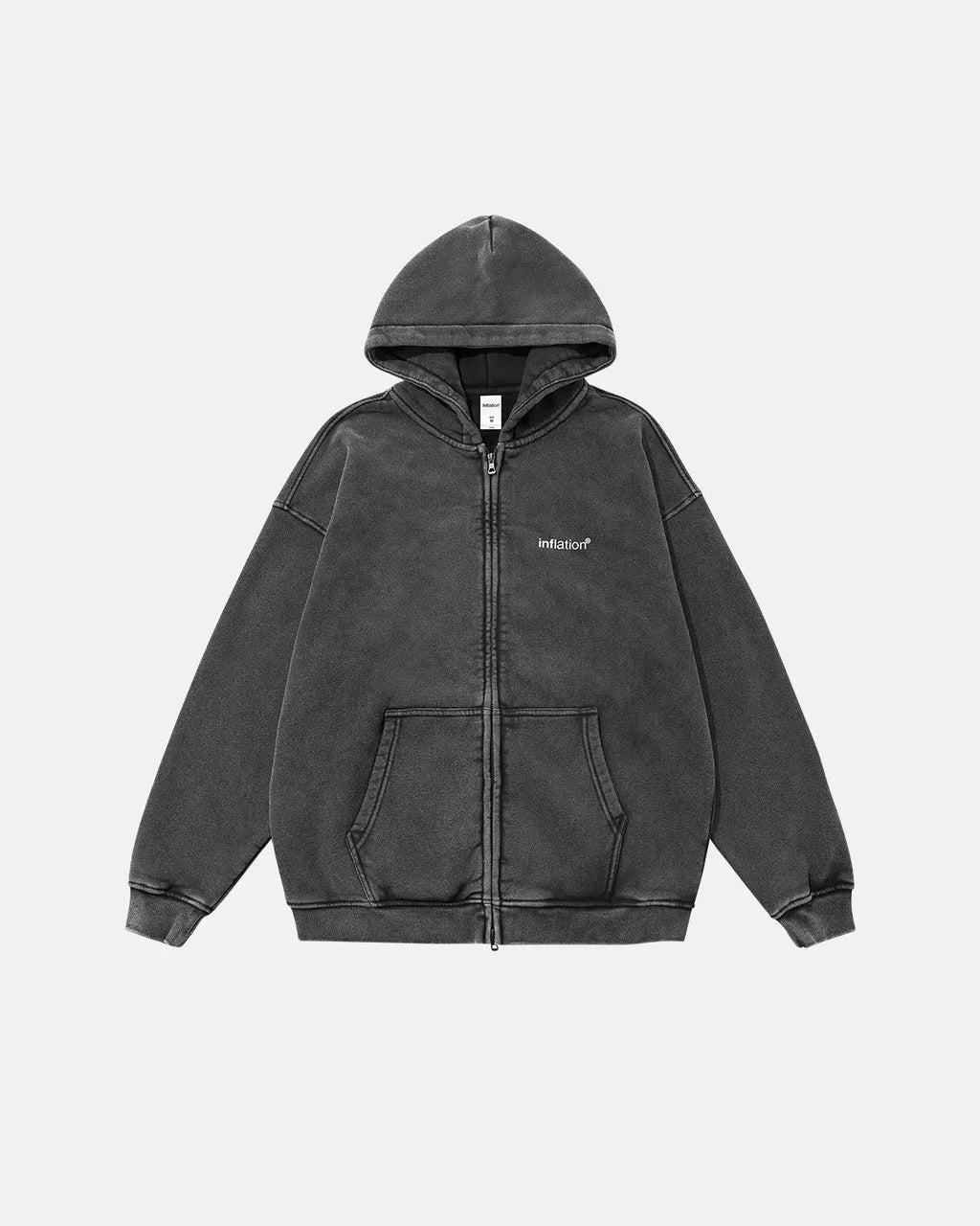 Brand Acid Washed Fleece Zip Up Hoodies | Inflation Streetwear