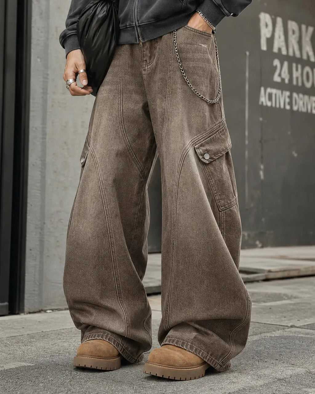 Brown Acid Wash Barrel Jeans | Inflation Streetwear