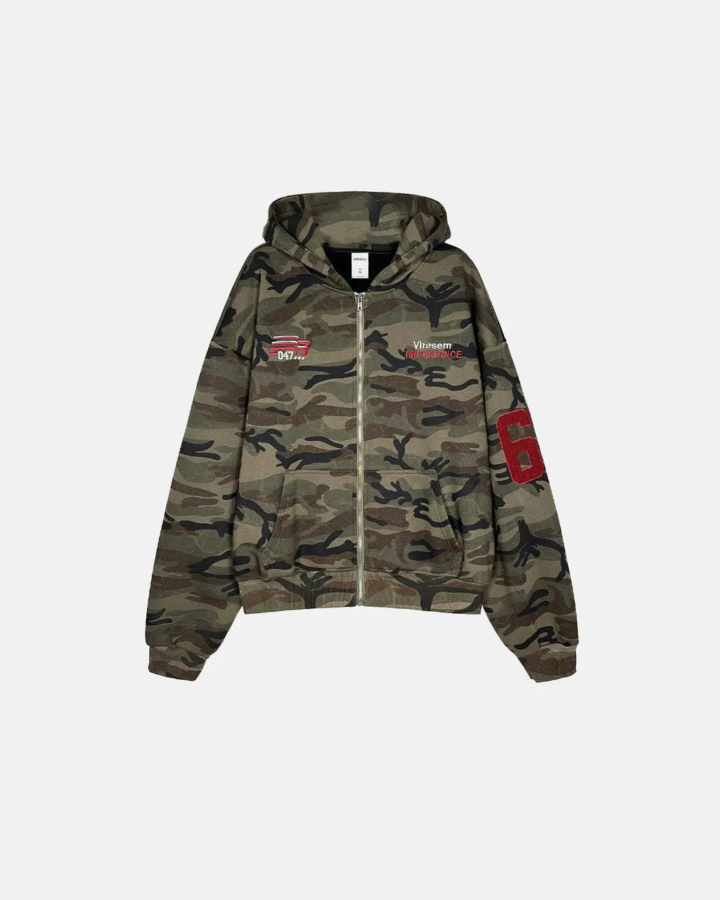 69 Applique Embroidery Camo Zip Up Hoodie | Inflation Streetwear