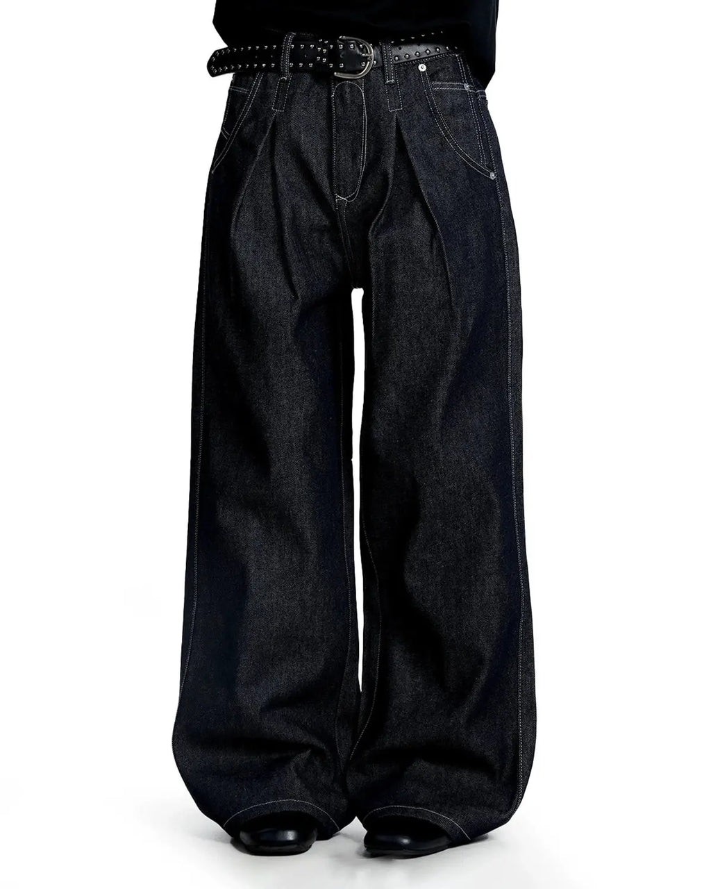 Contrast Stitching Raw Baggy Jeans | Inflation Streetwear