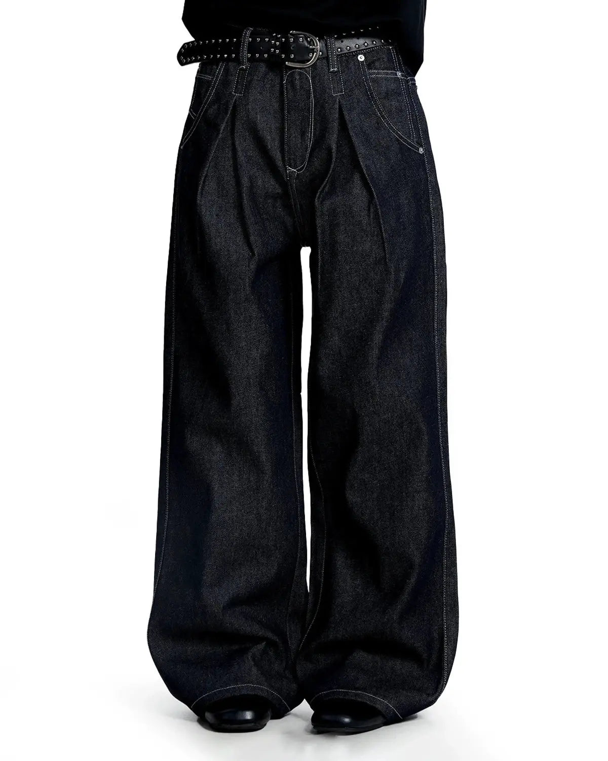 Contrast Stitching Raw Baggy Jeans | Inflation Streetwear