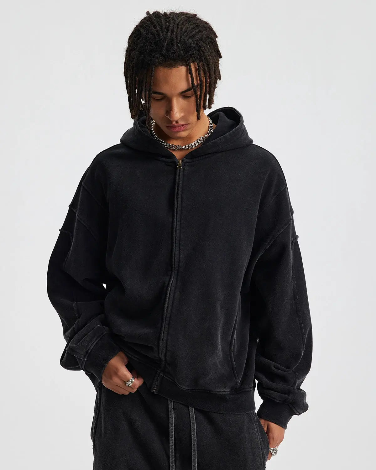 Acid Wash Stitching Zip Up Hoodies | Inflation Streetwear