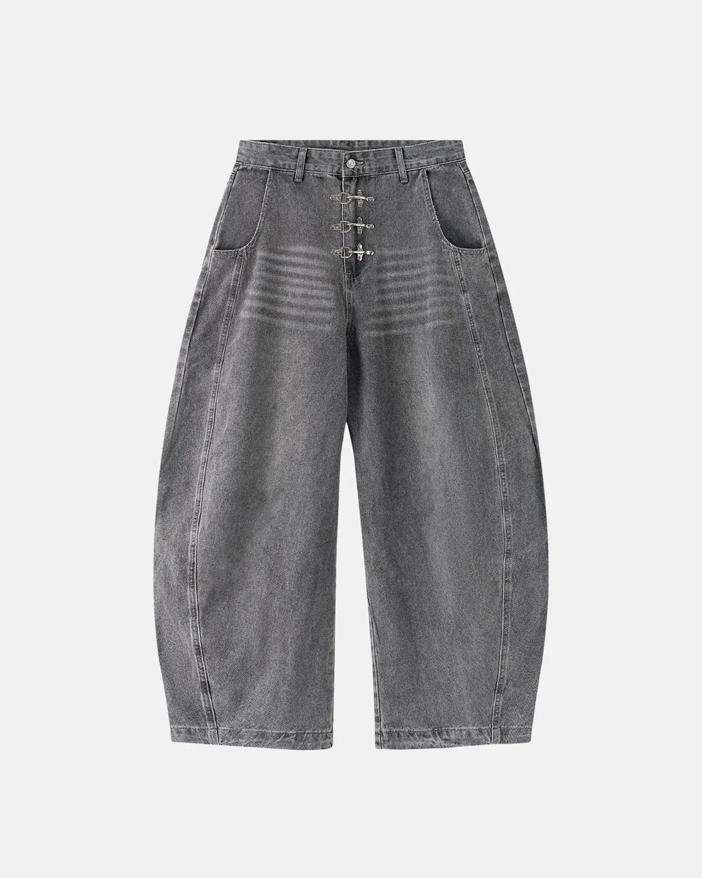 Metal Clasp Grey Barrel Jeans | Inflation Streetwear