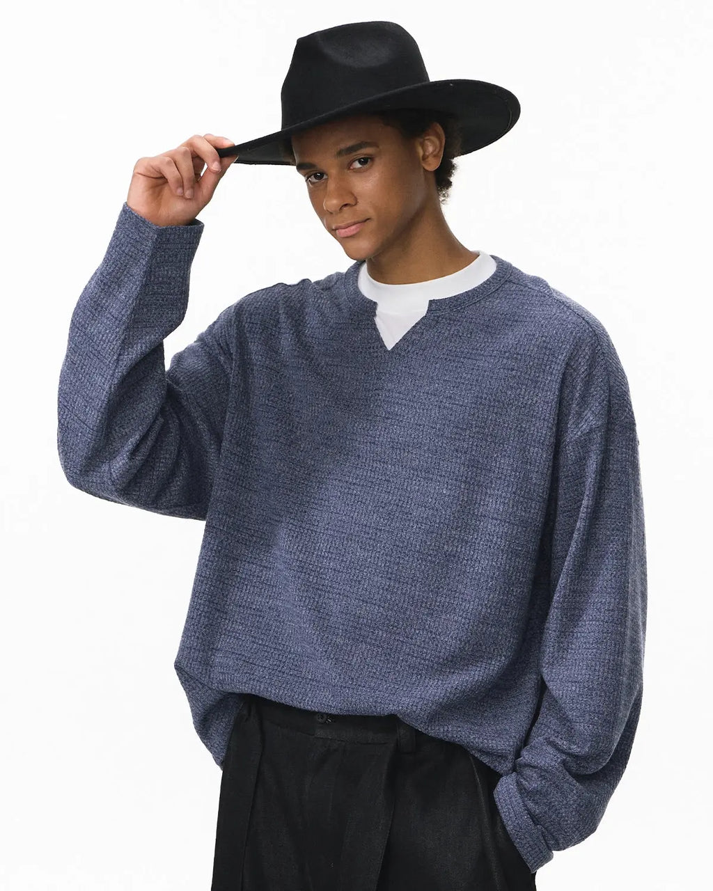 V-neck Long Sleeve Waffle Tees | Inflation Streetwear