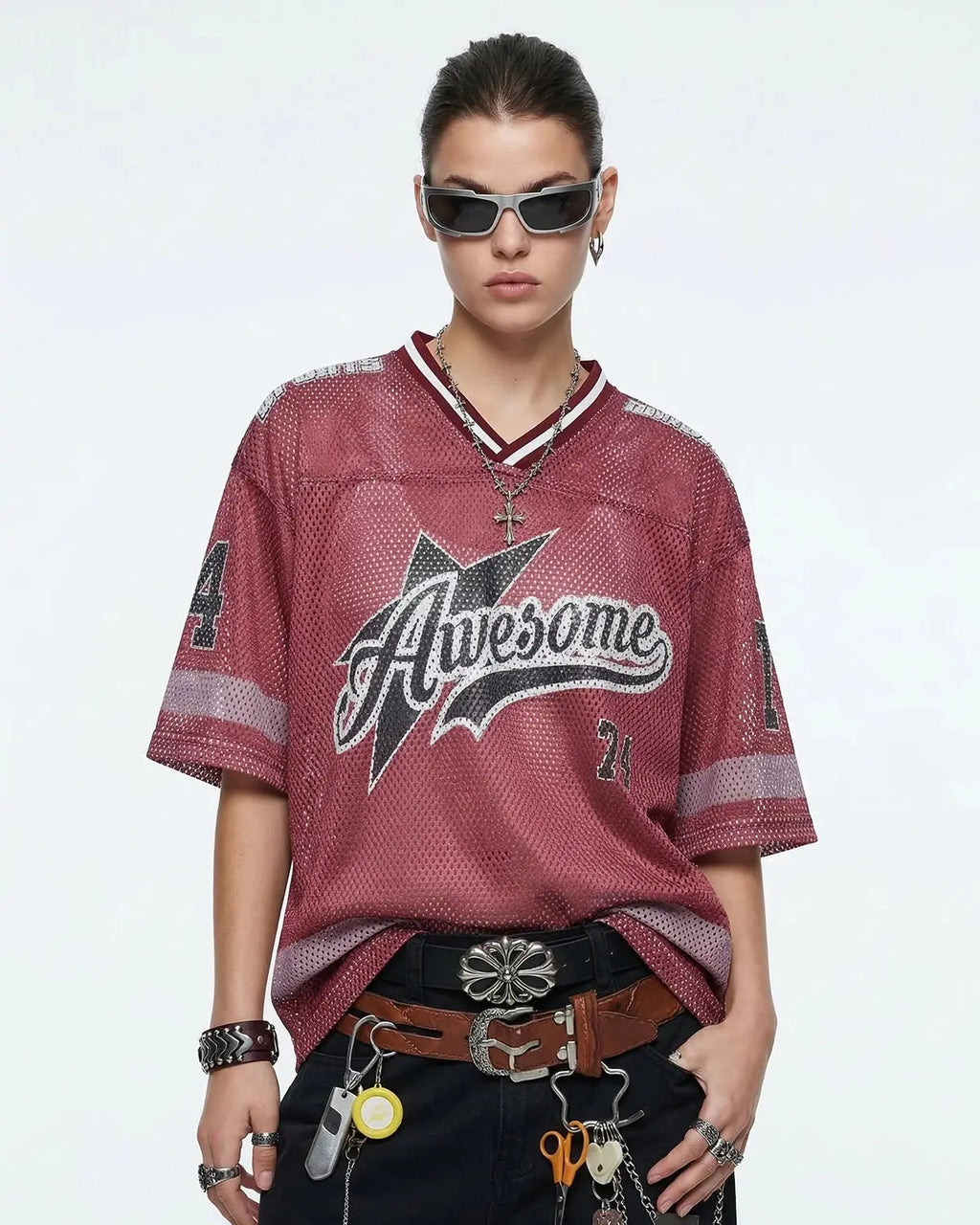 V-neck Graphic Mesh Jersey | Inflation Streetwear