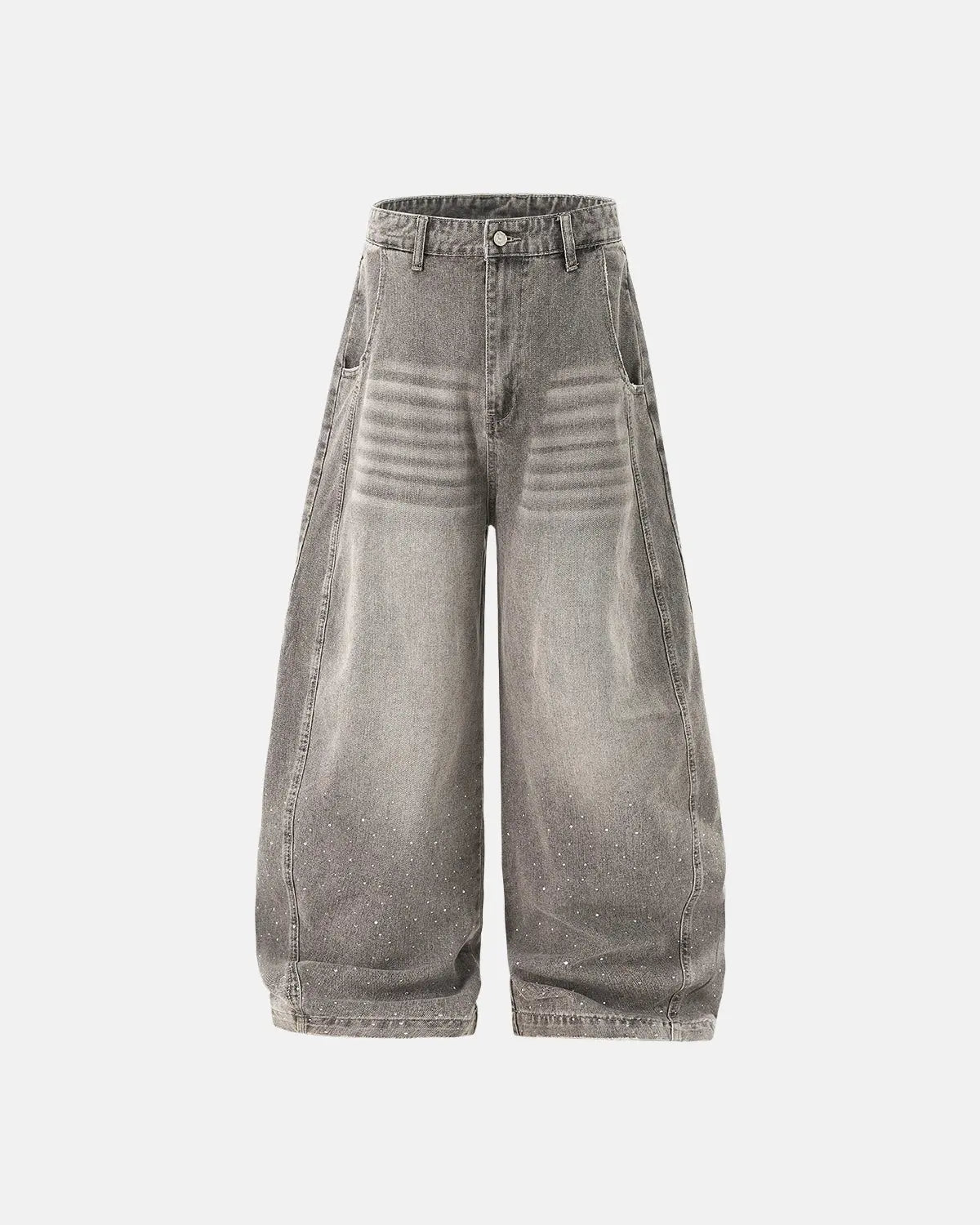 Rhinestone Washed Barrel Jeans| Inflation Streetwear